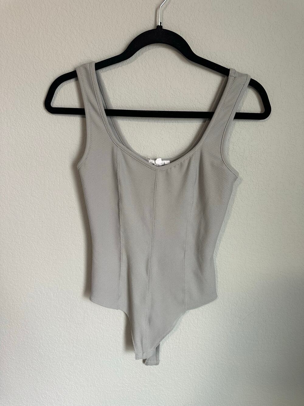 Live in the Moment Gray Ribbed Square Neck Bodysuit Women’s Size M